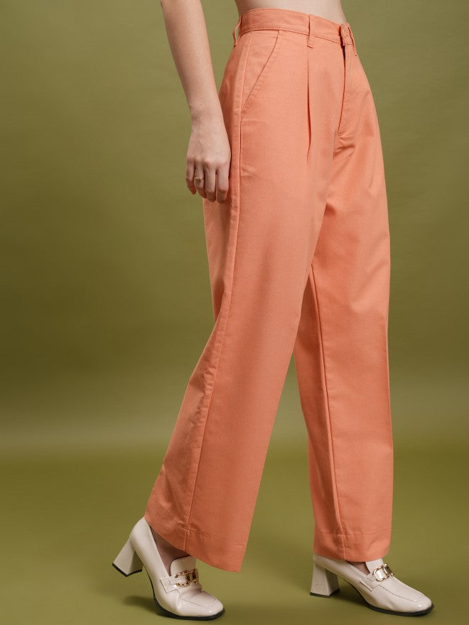 Tokyo Talkies Women Orange Solid Straight Fit Casual Trouser - Orange - Image 6