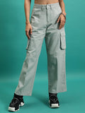 Tokyo Talkies Women Pale Aqua Solid Flared Casual Trouser - Blue - Image 1