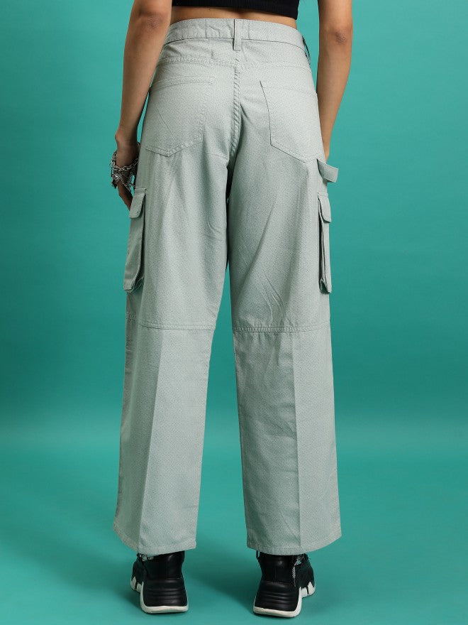 Tokyo Talkies Women Pale Aqua Solid Flared Casual Trouser - Blue - Image 3