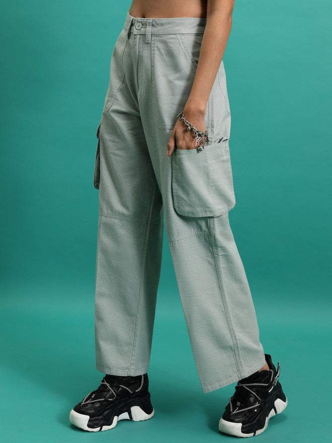 Tokyo Talkies Women Pale Aqua Solid Flared Casual Trouser - Blue - Image 4
