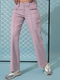 Tokyo Talkies Women Burgundy Solid Regular Fit Cargos - Burgundy - Image 1