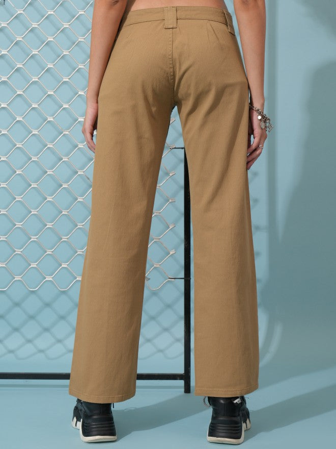 Tokyo Talkies Women Beige Solid Regular Fit Cargos - Beige - Image 3