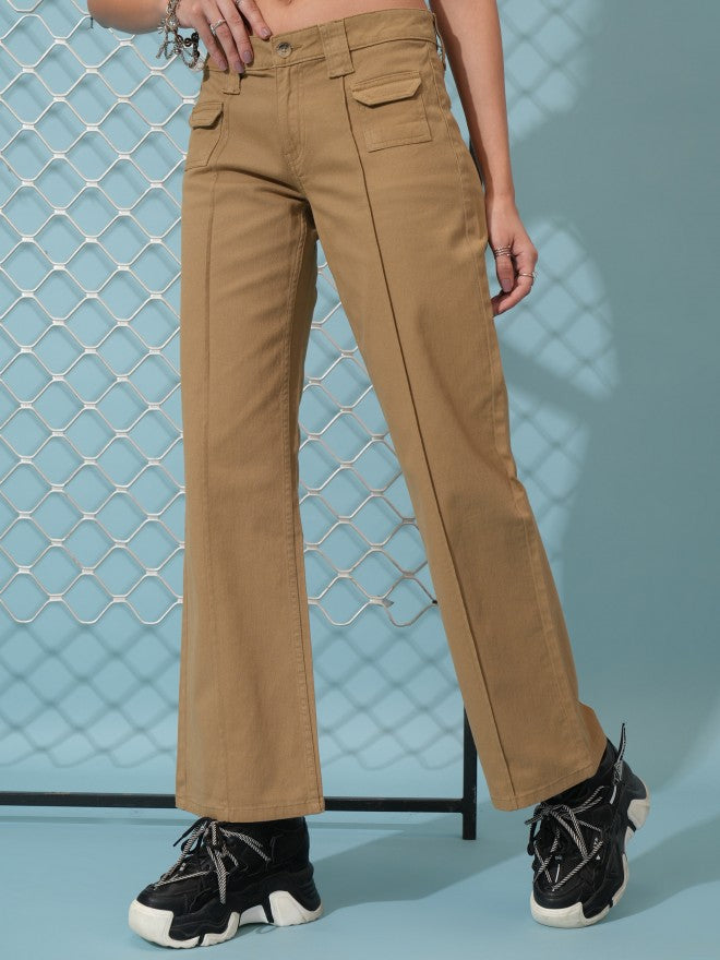 Tokyo Talkies Women Beige Solid Regular Fit Cargos - Beige - Image 4