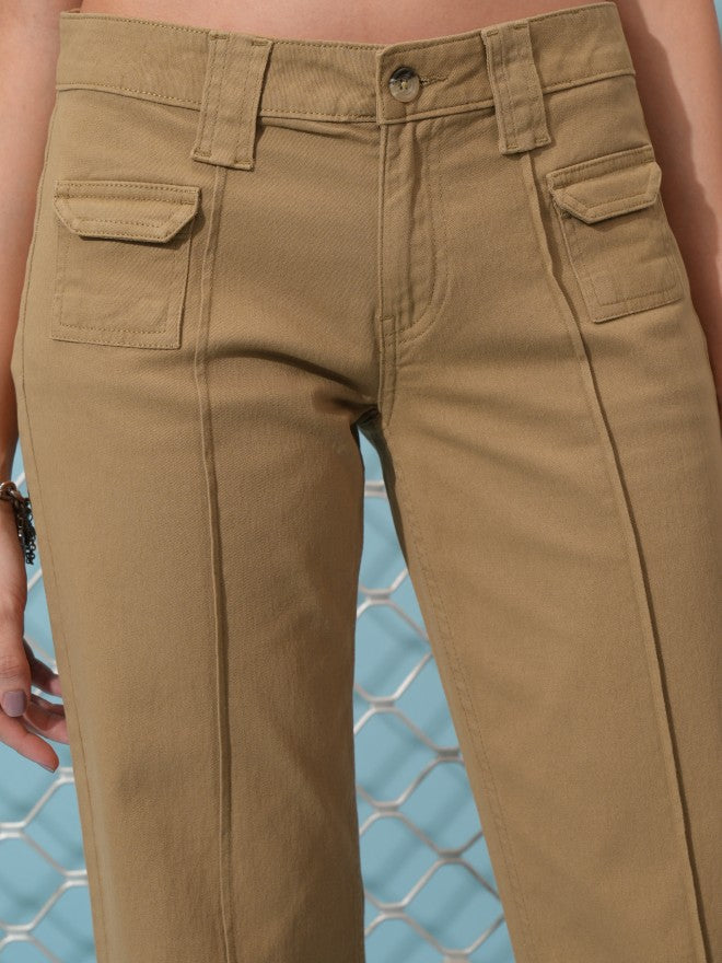 Tokyo Talkies Women Beige Solid Regular Fit Cargos - Beige - Image 5