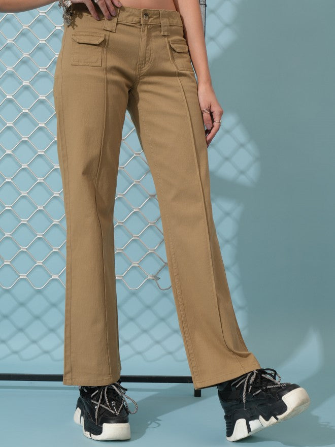 Tokyo Talkies Women Beige Solid Regular Fit Cargos - Beige - Image 6