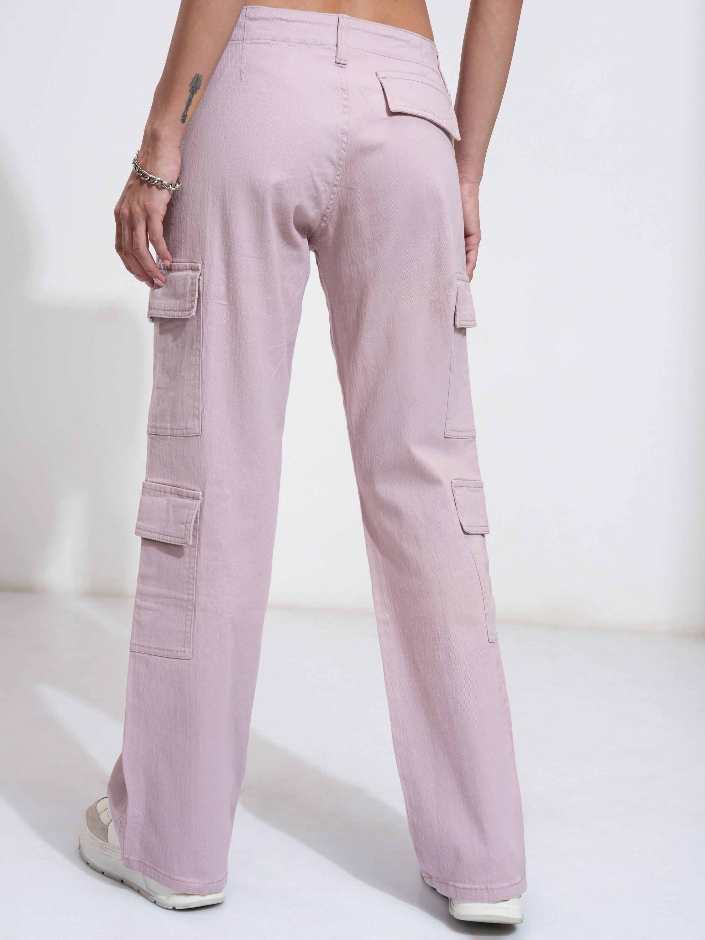 Tokyo Talkies Women Purple Solid Regular Fit Cargos - Purple - Image 3
