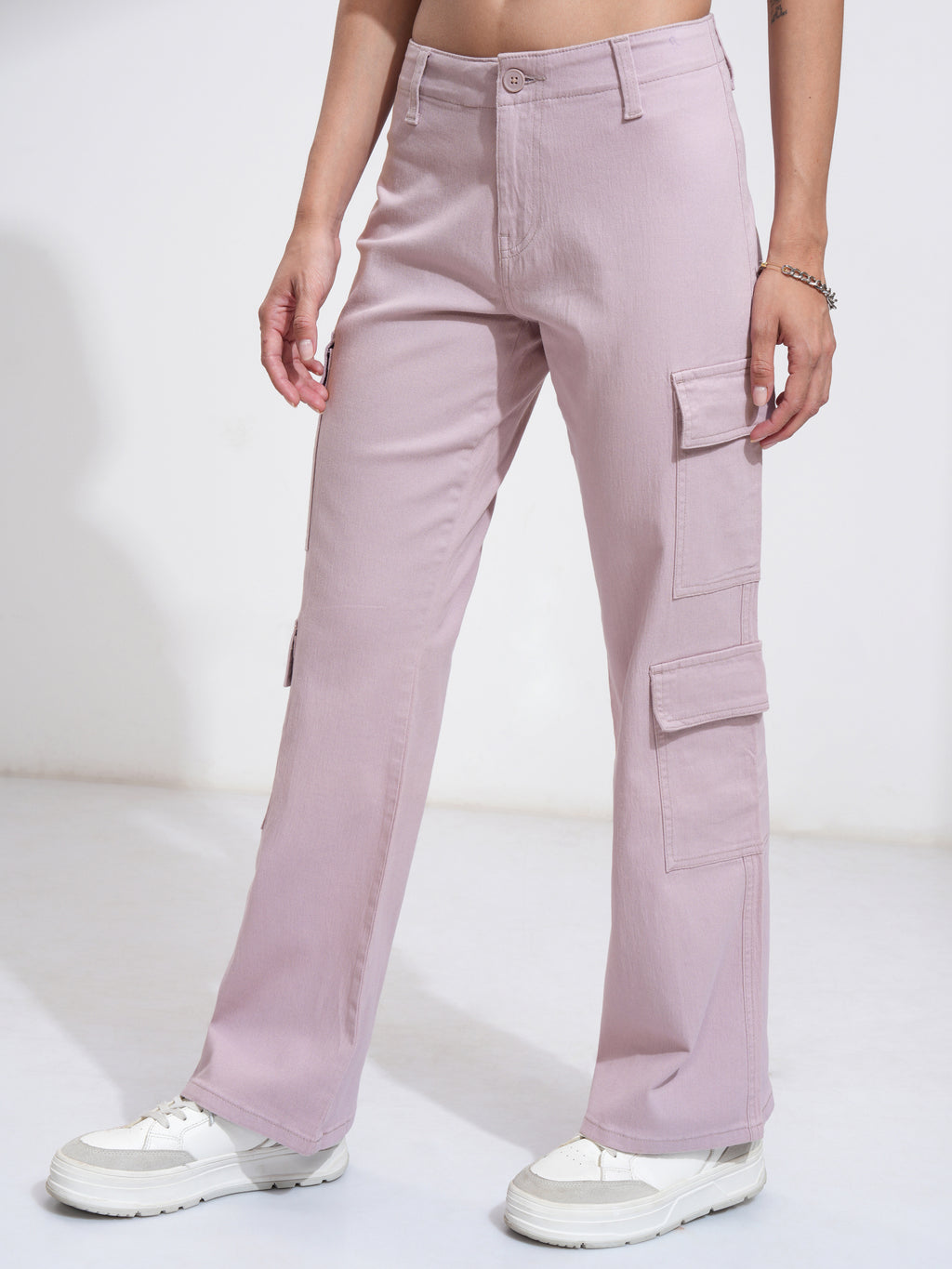 Tokyo Talkies Women Purple Solid Regular Fit Cargos - Purple - Image 4