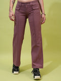 Tokyo Talkies Women Rose Solid Straight Fit Casual Trousers - Rose - Image 1