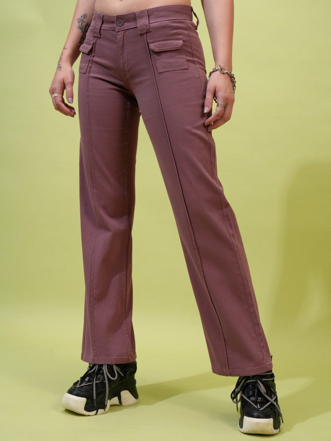 Tokyo Talkies Women Rose Solid Straight Fit Casual Trousers - Rose - Image 4
