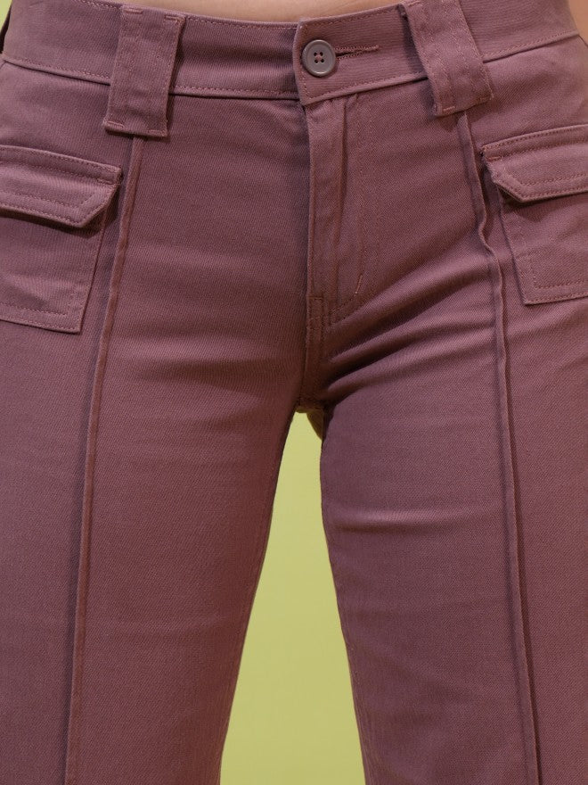 Tokyo Talkies Women Rose Solid Straight Fit Casual Trousers - Rose - Image 5