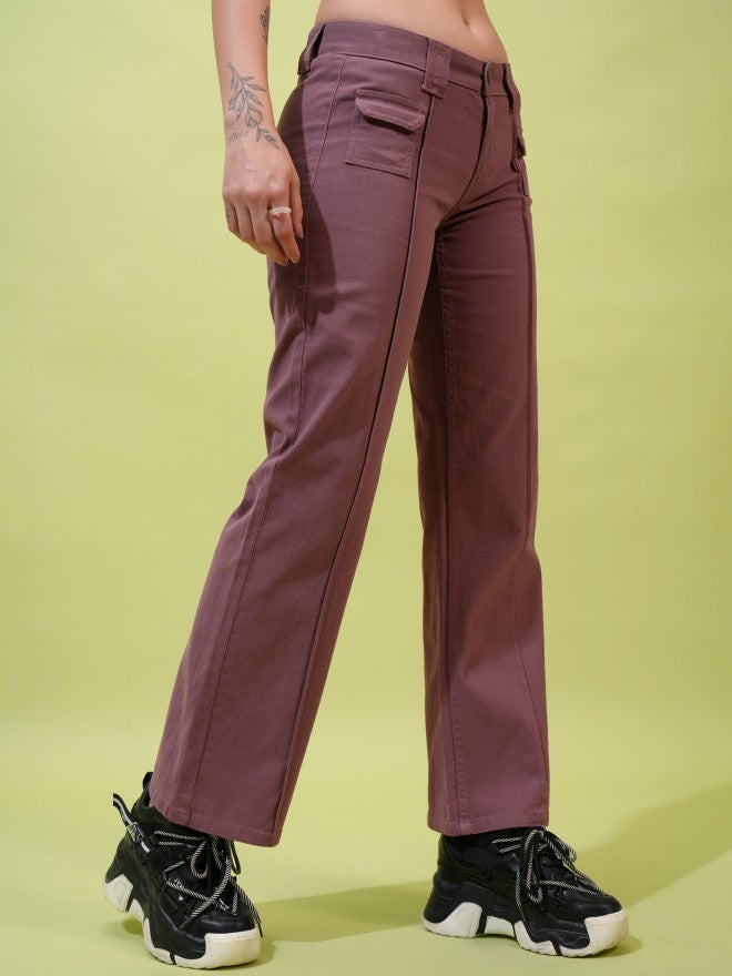 Tokyo Talkies Women Rose Solid Straight Fit Casual Trousers - Rose - Image 6