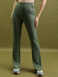 Tokyo Talkies Women Olive Solid Flared Bootcut Trousers - Olive - Image 1