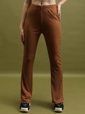 Tokyo Talkies Women Brown Solid Flared Bootcut Trousers - Brown - Image 1