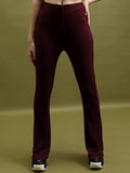Tokyo Talkies Women Maroon Solid Flared Bootcut Trousers - Maroon - Image 1