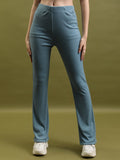 Tokyo Talkies Women Blue Solid Flared Bootcut Trousers - Blue - Image 1