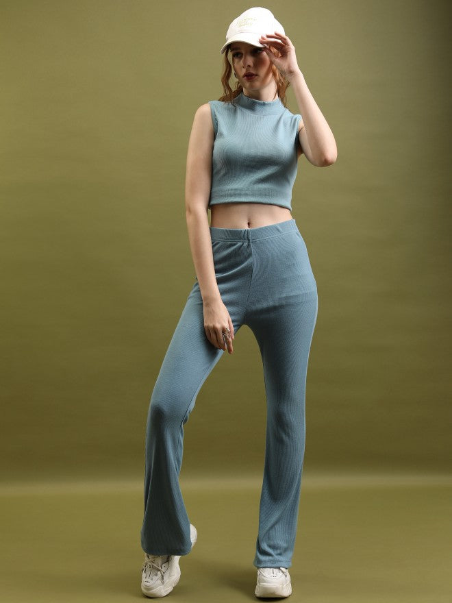 Tokyo Talkies Women Blue Solid Flared Bootcut Trousers - Blue - Image 2