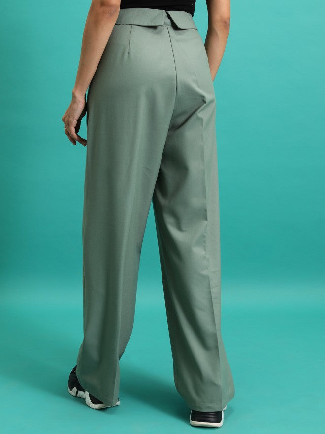 Tokyo Talkies Women Green Solid Regular Fit Casual Trouser - Green - Image 3