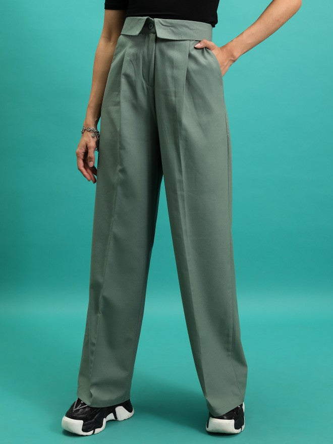 Tokyo Talkies Women Green Solid Regular Fit Casual Trouser - Green - Image 4