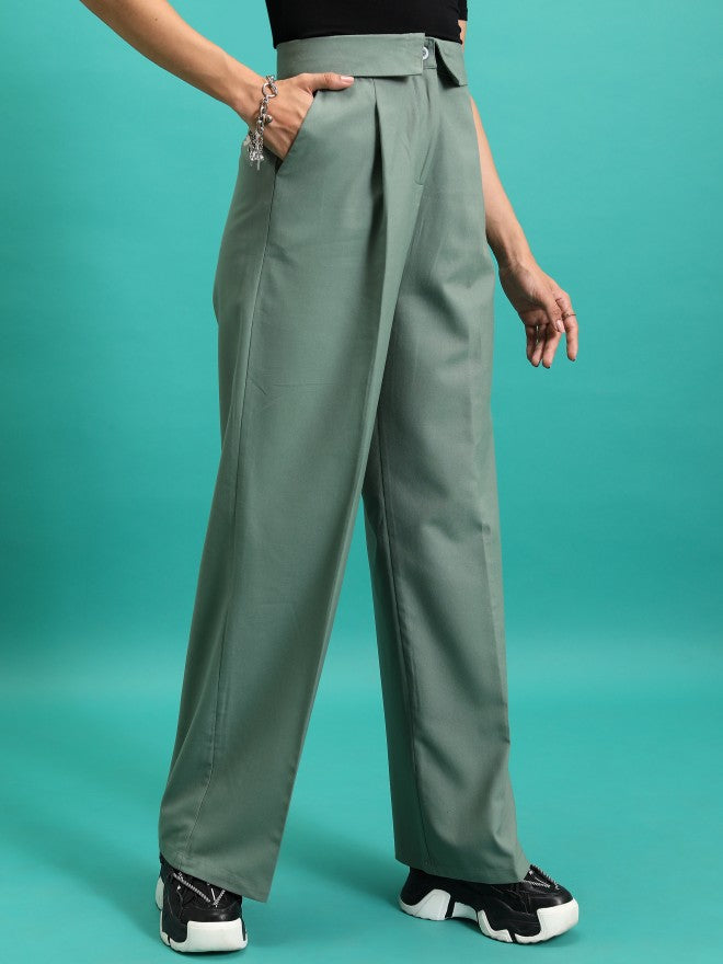 Tokyo Talkies Women Green Solid Regular Fit Casual Trouser - Green - Image 6