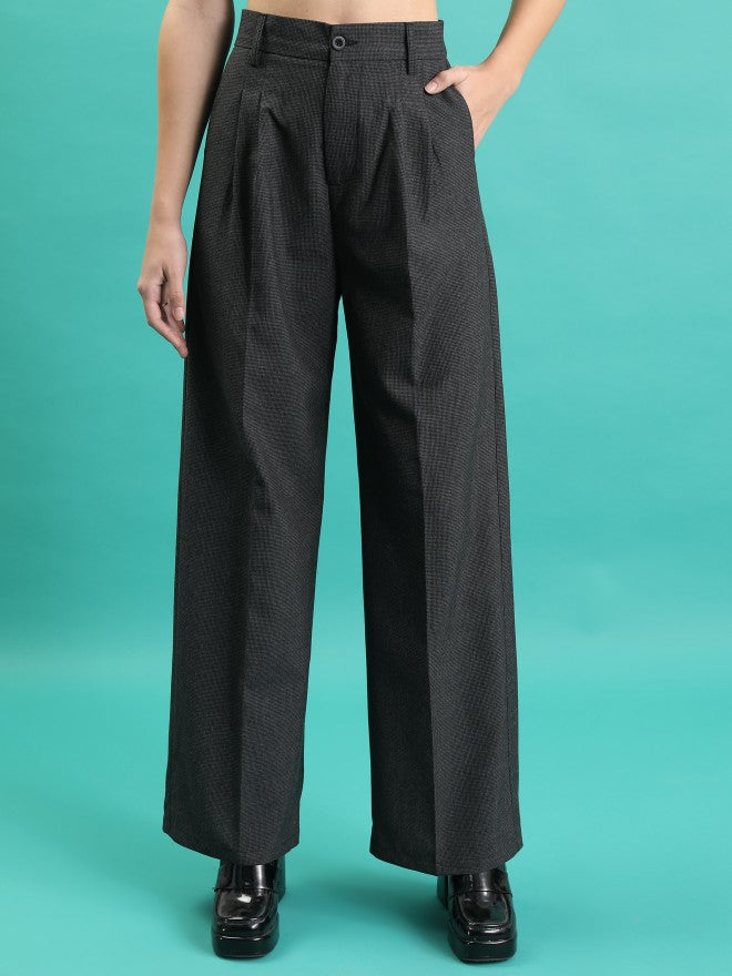 Tokyo Talkies Women Charcoal Solid Wide Leg Casual Trouser - Charcoal - Image 1