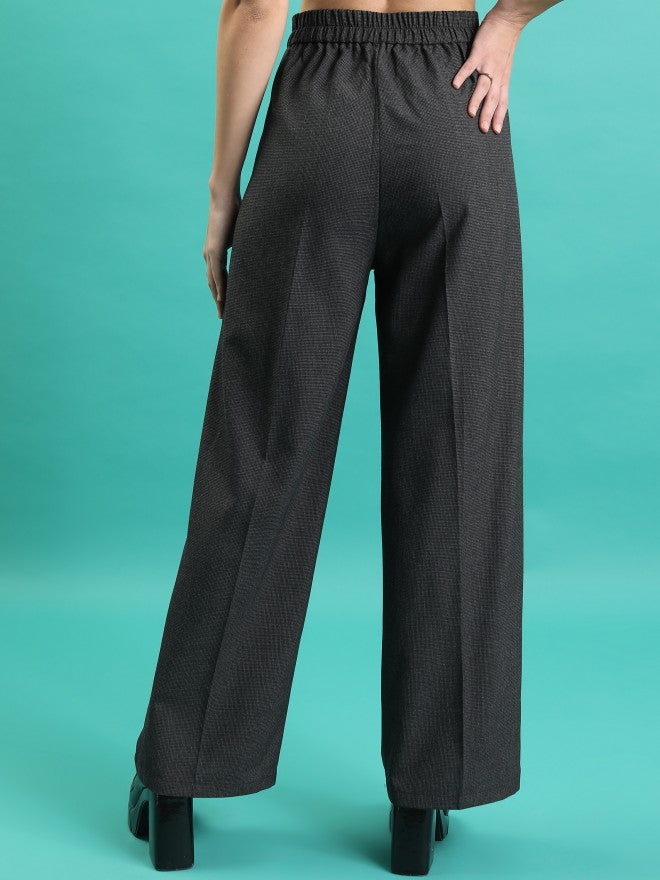 Tokyo Talkies Women Charcoal Solid Wide Leg Casual Trouser - Charcoal - Image 3
