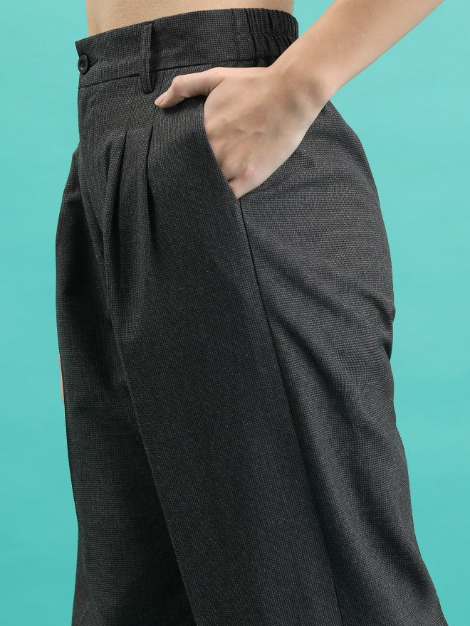 Tokyo Talkies Women Charcoal Solid Wide Leg Casual Trouser - Charcoal - Image 5