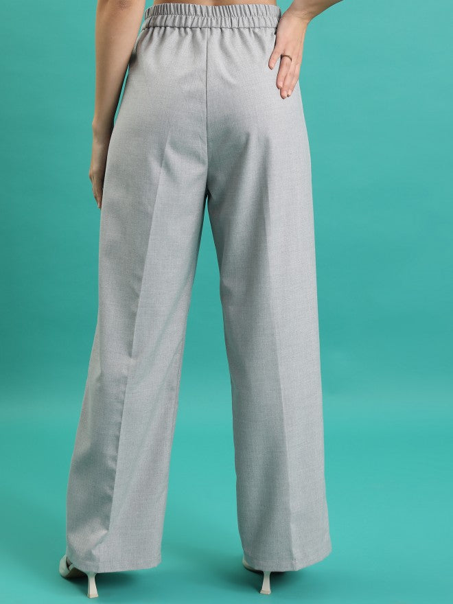 Tokyo Talkies Women Grey Solid Wide Leg Casual Trouser - Grey - Image 3