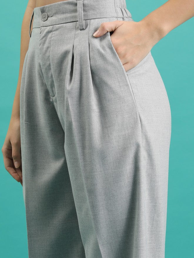 Tokyo Talkies Women Grey Solid Wide Leg Casual Trouser - Grey - Image 5