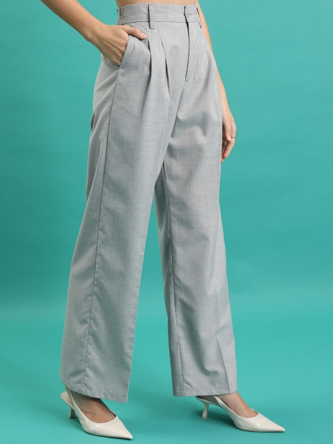 Tokyo Talkies Women Grey Solid Wide Leg Casual Trouser - Grey - Image 6