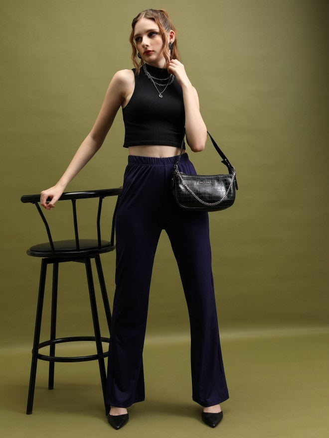 Tokyo Talkies Women Purple Solid Flared Casual Trouser - Purple - Image 2