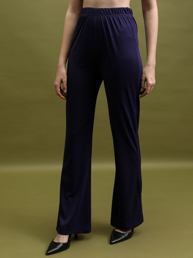 Tokyo Talkies Women Purple Solid Flared Casual Trouser - Purple - Image 4