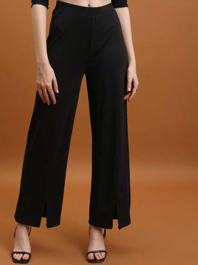 Tokyo Talkies Women Black Solid Flared Casual Trouser - Black - Image 1