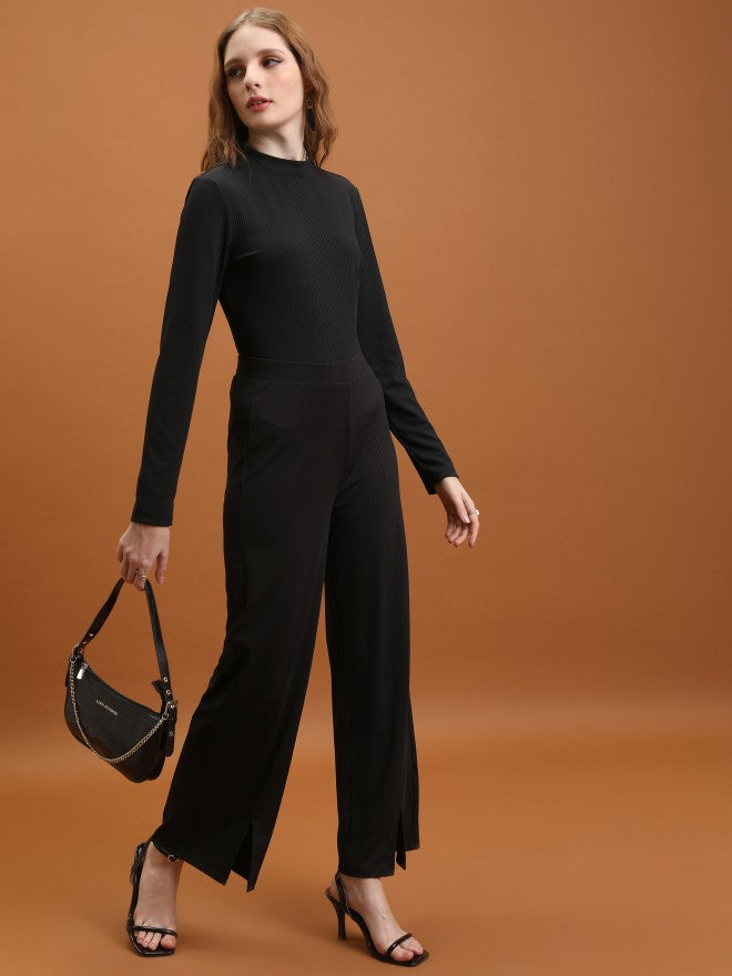 Tokyo Talkies Women Black Solid Flared Casual Trouser - Black - Image 2