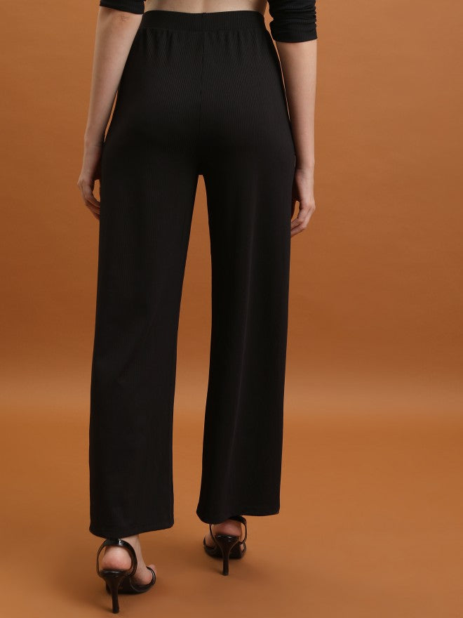 Tokyo Talkies Women Black Solid Flared Casual Trouser - Black - Image 3