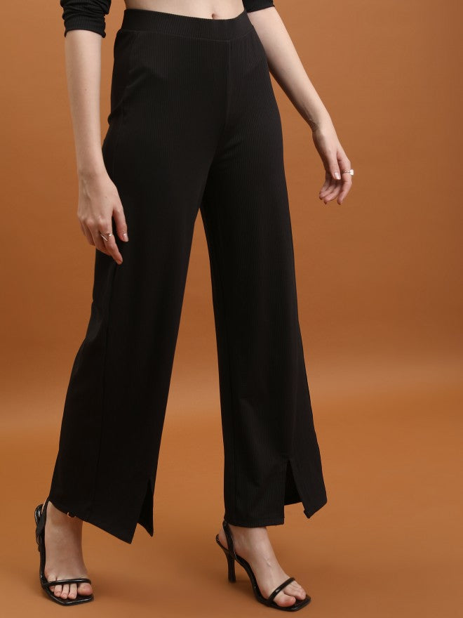 Tokyo Talkies Women Black Solid Flared Casual Trouser - Black - Image 6