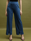 Tokyo Talkies Women Blue Solid Flared Bootcut Trousers - Blue - Image 1