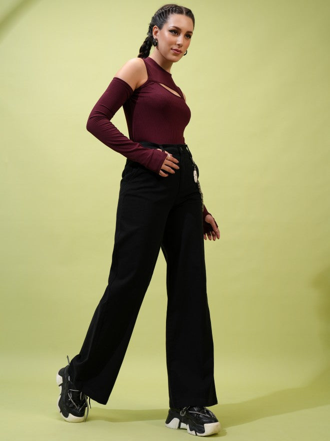 Tokyo Talkies Women Black Solid Straight Fit Casual Trouser - Black - Image 2