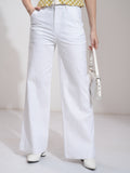Tokyo Talkies Women White Solid Flared Casual Trouser - White - Image 1