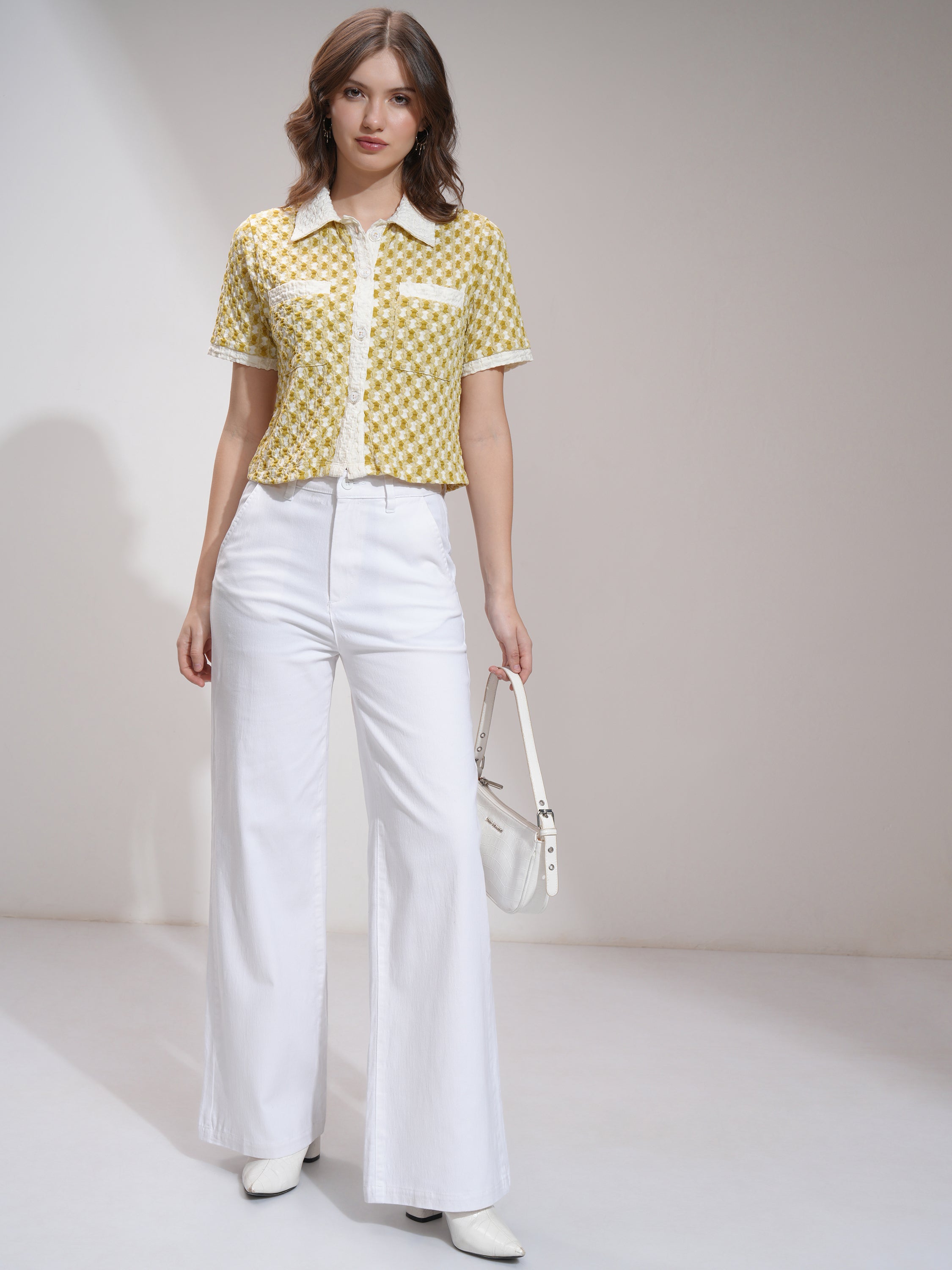 Tokyo Talkies Women White Solid Flared Casual Trouser - White - Image 2