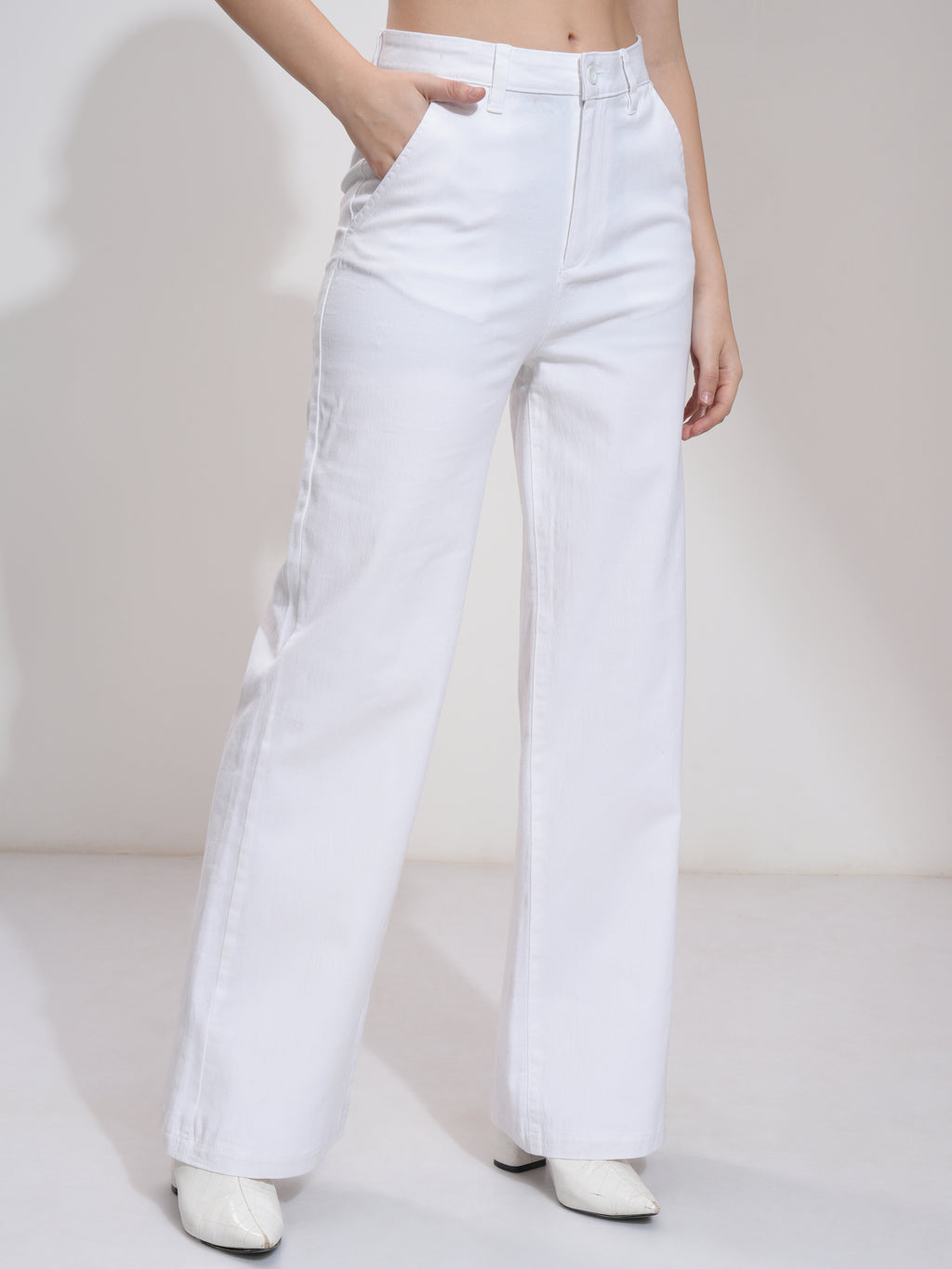 Tokyo Talkies Women White Solid Flared Casual Trouser - White - Image 6
