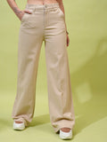 Tokyo Talkies Women Beige Solid Loose Fit Casual Trousers - Beige - Image 1