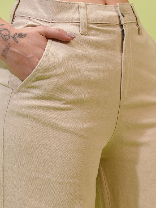 Tokyo Talkies Women Beige Solid Loose Fit Casual Trousers - Beige - Image 5