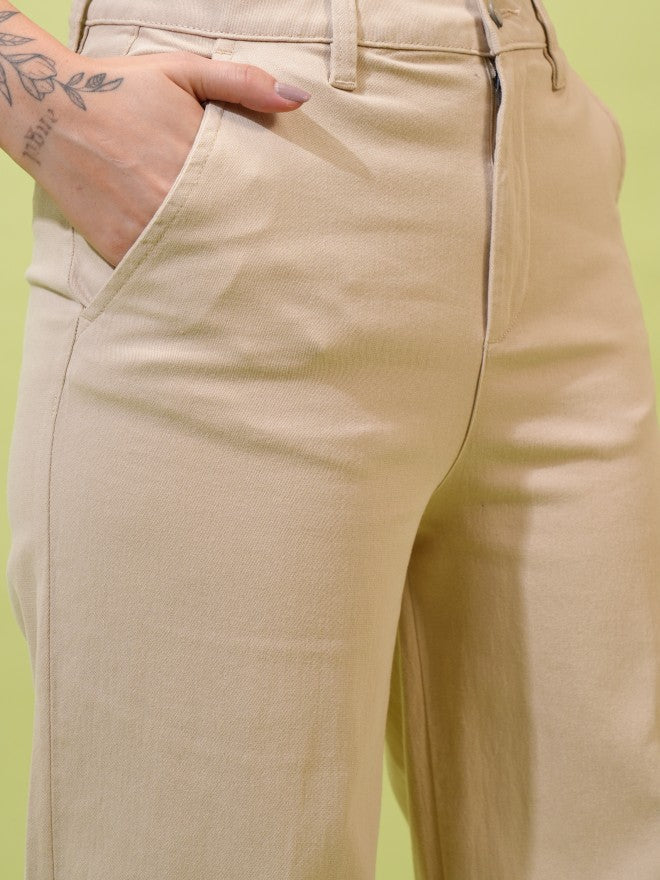 Tokyo Talkies Women Beige Solid Loose Fit Casual Trousers - Beige - Image 7