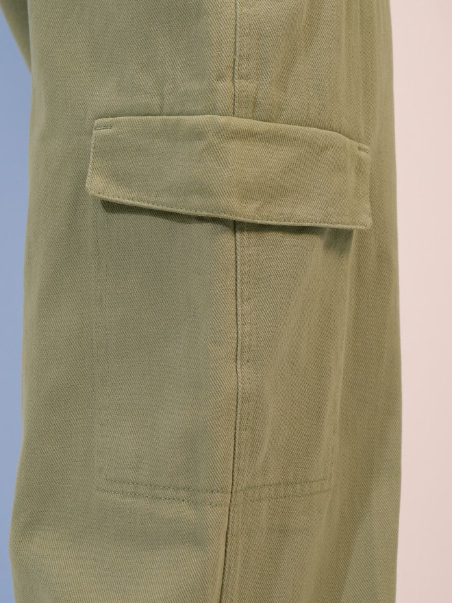 Tokyo Talkies Women Blue Solid Flared Cargos - Green - Image 7