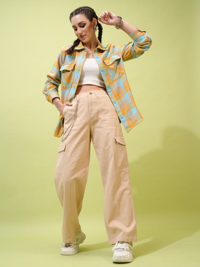 Tokyo Talkies Women Brown Solid Flared Cargos - Brown - Image 2