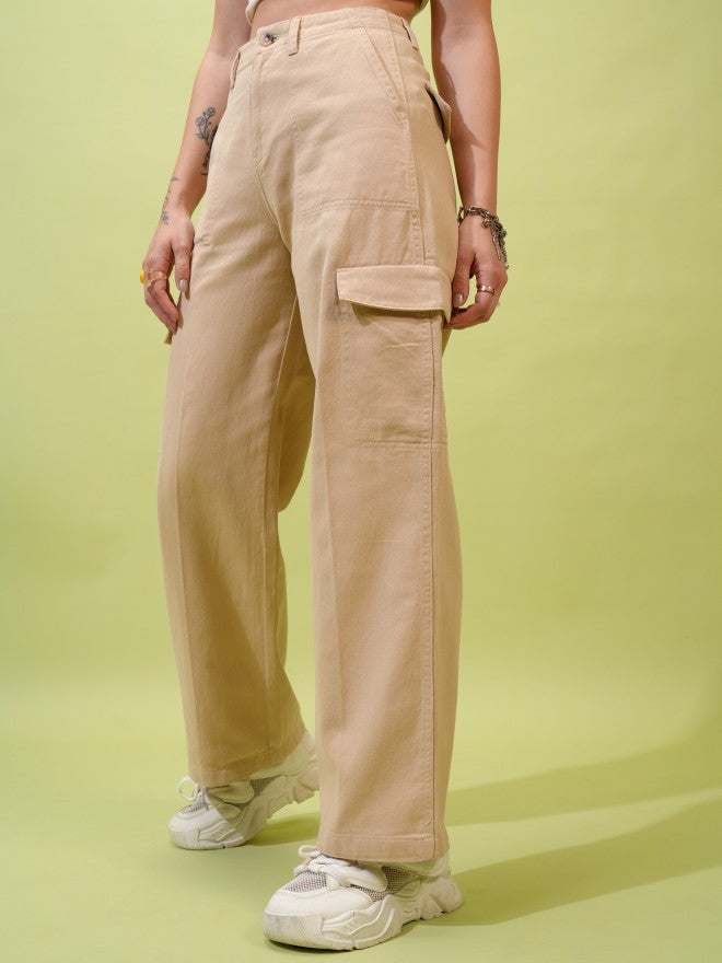 Tokyo Talkies Women Brown Solid Flared Cargos - Brown - Image 4