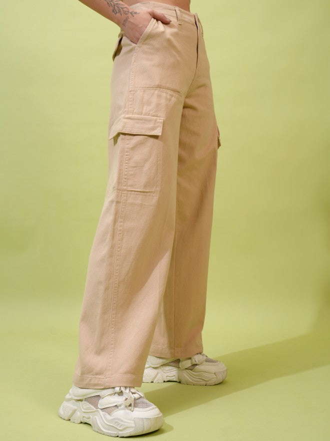 Tokyo Talkies Women Brown Solid Flared Cargos - Brown - Image 6