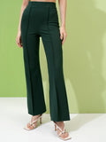 Tokyo Talkies Women Green Solid Regular Fit Casual Trousers - Green - Image 1