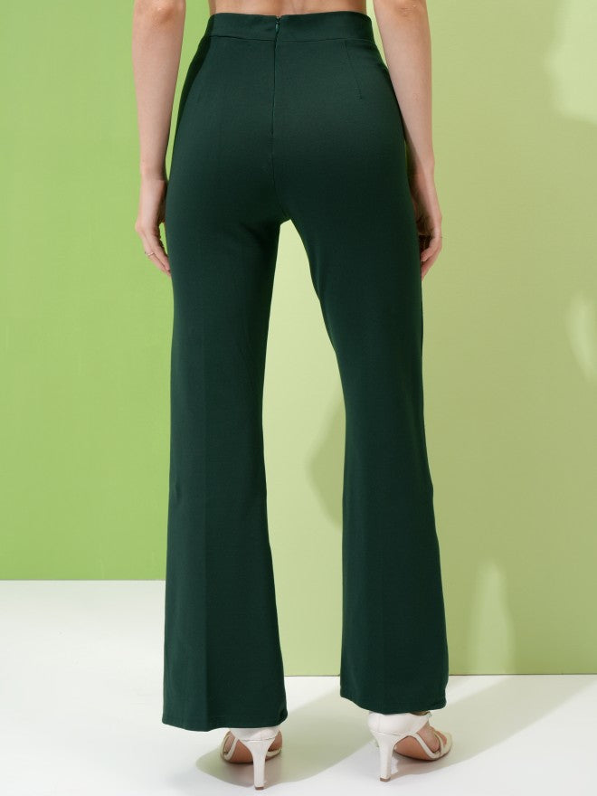 Tokyo Talkies Women Green Solid Regular Fit Casual Trousers - Green - Image 3