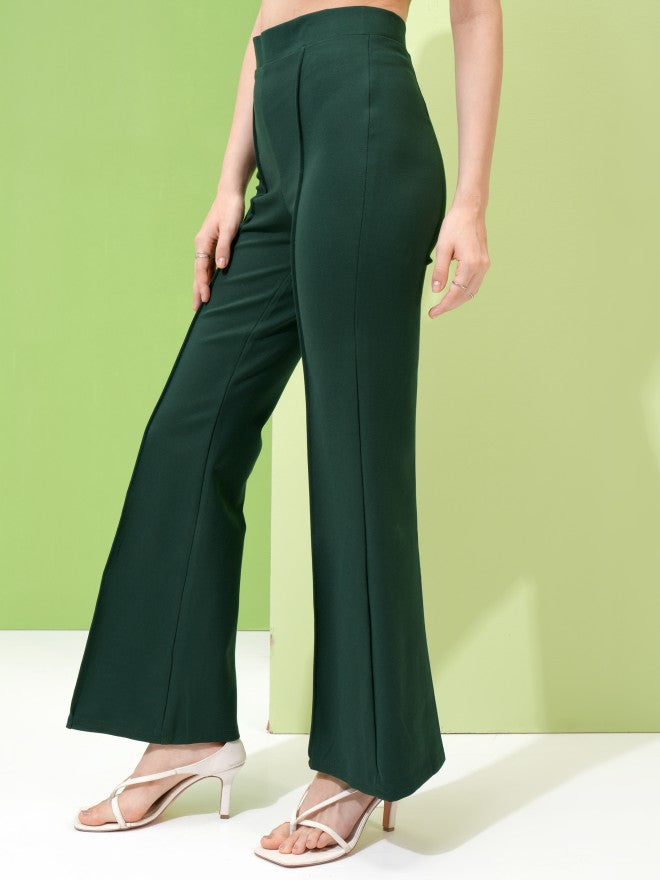 Tokyo Talkies Women Green Solid Regular Fit Casual Trousers - Green - Image 4